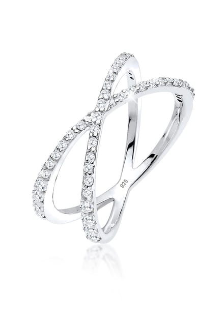Elli - Ring - Dames Wikkel X met Zirkonia Kristallen in 925 Zilver - Dames