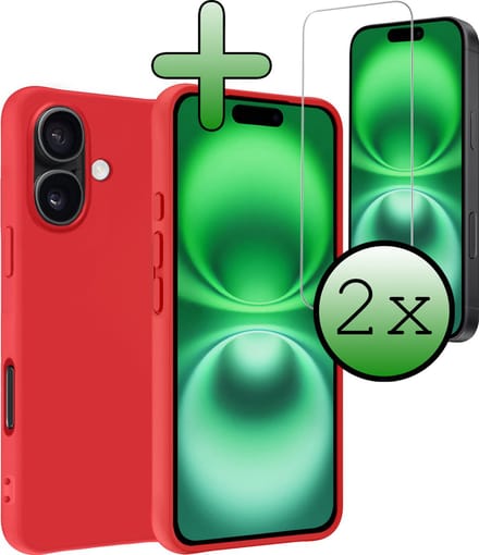 Hoesje Met 2x Screenprotector - Geschikt voor Apple iPhone 16 - Sterk & Shockproof - Back Cover - Siliconen Case - Telefoon Hoes - Rood