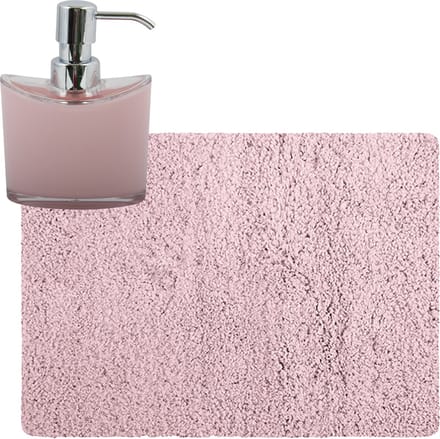 MSV badkamer droogloop tapijt - Langharig - 50 x 70 cm - incl zeeppompje 260 ml - lichtroze