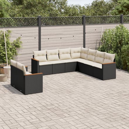 vidaXL - 9-delige - Loungeset - met - kussens - poly - rattan - zwart