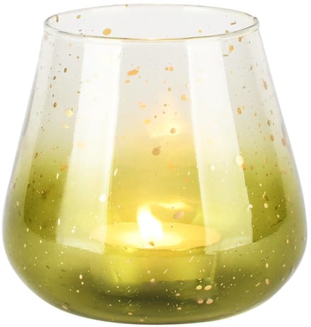 Dekoratief | Theelichthouder 'Sprinkle Green', glas, 13x13x12cm | A258086