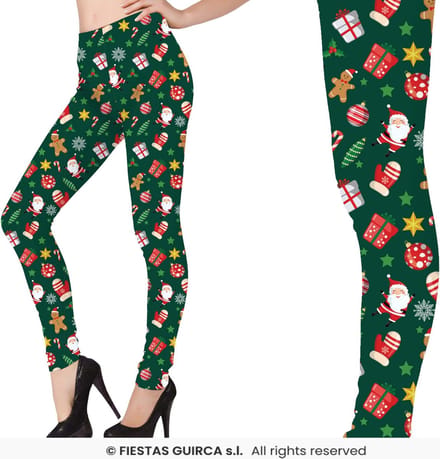 GUIRMA - Groene legging met kerstprint voor dames - L (40)