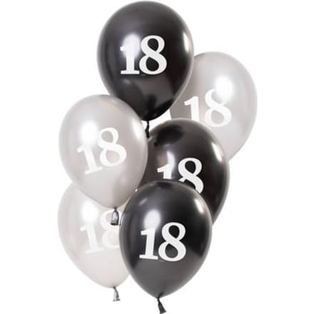 Folat - Ballonnen Glossy Black 18 Jaar (6 stuks)