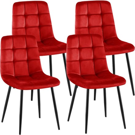 CLP Antibes Set van 4 Eetkamerstoelen - Zonder armleuning - Metaal frame - Velvet - Fluweel/rood