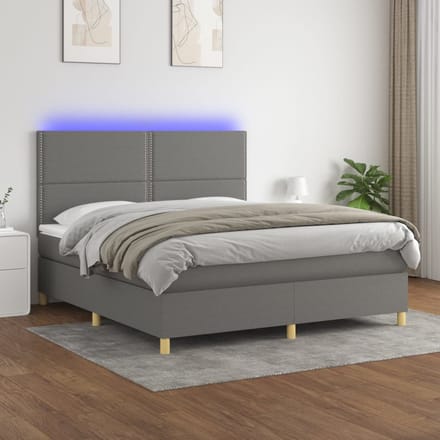 vidaXL - Boxspring - met - matras - en - LED - stof - donkergrijs - 180x200 - cm
