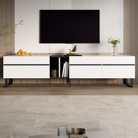 PHOEBE CAT TV-kast - Open plank - Dubbele deuren - Wit + Zwart