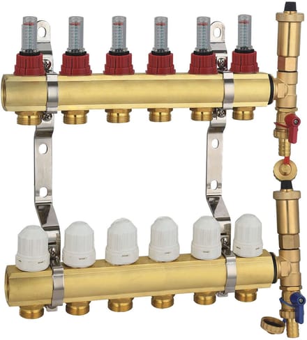 Radiatorconnect messing zes-weg verdeler voor vloerverwarming..