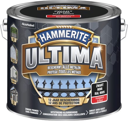 Hammerite Ultima - Zwart - 2,5 l - Hoogglans - 7,5 m²/l - Afwerkingslaag