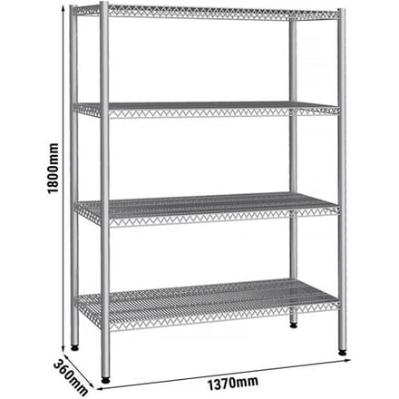 GGM Gastro RVS stelling - 1380x400mm - Diepte: 400mm - met 4 legborden - Draagvermogen per schap: 60kg