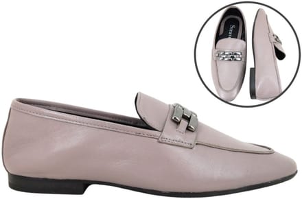Stravers - Platte Loafers Maat 43 Leer Lila-Taupe Grote Maten Instappers Dames