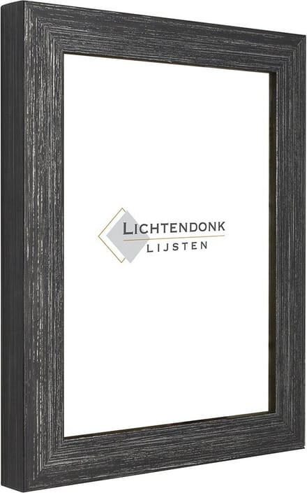 Fotolijst Zwart Zilver - Ribbelstructuur - Fotomaat A2 42x59.4 - Ontspiegeld Glas - Art.nr. 55-61