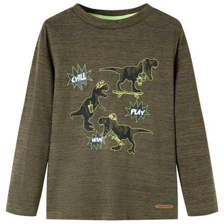 vidaXL - Kindershirt - met - lange - mouwen - 116 - gemêleerd - kakikleurig