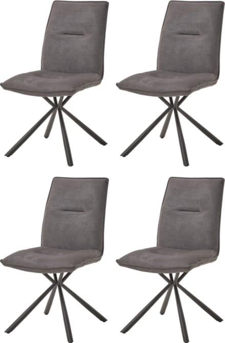 WAYS. – Stoffen eetkamerstoelen – Grijs – Modern design - Stevige metalen vierpoot – 4 stuks