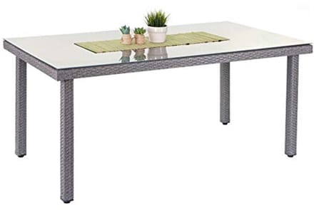 Tuinstafel van polyrotan met glazen blad | Eettafel 160x90 cm - Grijs