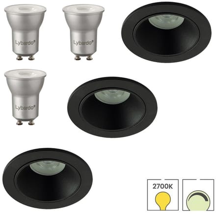 Lybardo - Inbouwspots extra klein 3-pack - Kantelbaar + LED Spot 3.5W - Dimbaar - Warmwit Licht