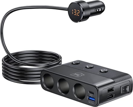 3Mk Car Power Splitter 120W Pd Qc Pps Usb 3A1C3Socket Black