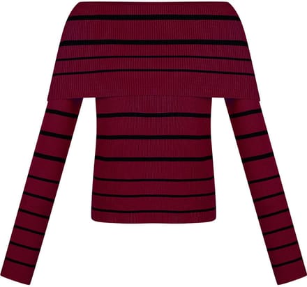 Elegante Viscose Gebreide Trui met Off-Shoulder Snit - Bordeaux - Maat L/XL