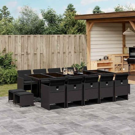 vidaXL - 15-delige - Tuinset - met - kussens - poly - rattan - zwart
