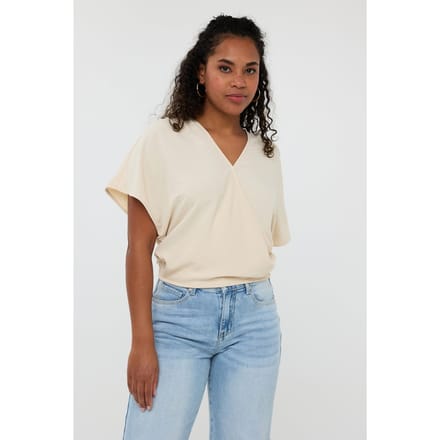 EsQualo Top Overlap Crinkle Sand Größe: 36 | Blusen Outlet | Damen | Braun