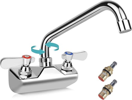 4 Inch Centraal Geïnstalleerde Wastafelkraan met Draaibare Uitloop en Dubbele Handvatten