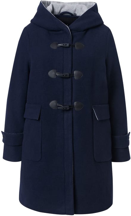 Ulla Popken - Dames - Duffelcoat A-lijn wolmix capuchon houtje-touwtjeknopen - Marine - Maat 54+