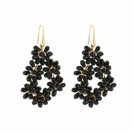 Bijoutheek Oorhangers 6 Bloemen Zwart