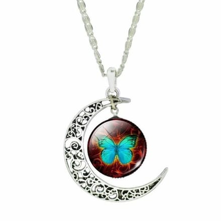 Fako Bijoux® - Ketting - Cabochon - Vlinder - Maan - Bruin/Groen
