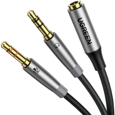 Ugreen Serie - AUX Splitter Kabel - 3,5 mm - Goud vergulde Pluggen - Nylon Vlechtwerk