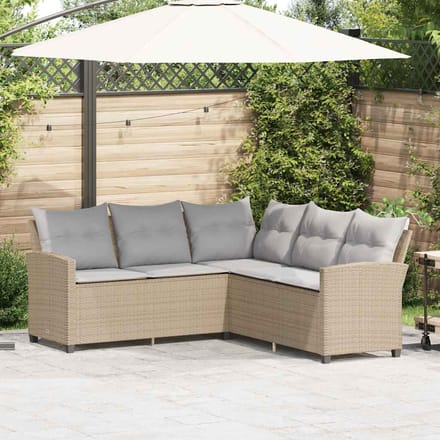 vidaXL - Loungebank - met - kussens - L-vormig - poly - rattan - beige