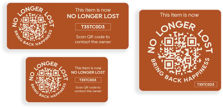 NoLongerLost - 'Triple Value Pack' Stickers - 3 stuks (verschillende afmetingen) - Roestbruin - Unieke QR code - Tracking
