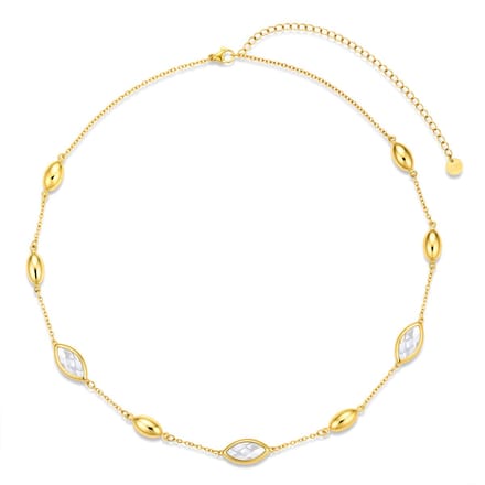 CO88 Collection - 8CN-26506 - Dames Ketting Wit Glasstenen - Stainless Steel - Cadeau