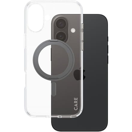 CARE by PanzerGlass Feature Case - Transparant w. - Zwart Kickstand & MagSafe iPhone 16 Plus