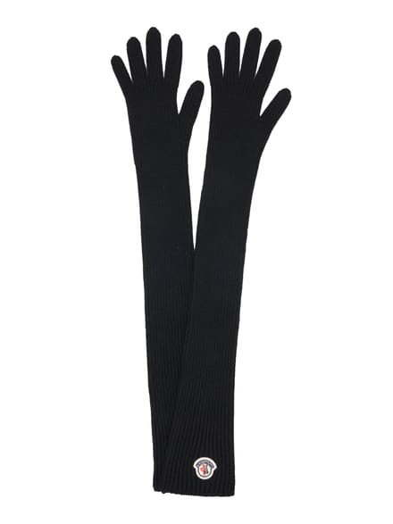 Lange handschoenen met logo-patch van zuivere scheerwol