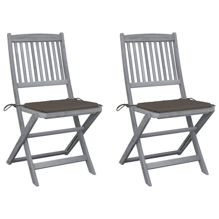 vidaXL - Set - van - 2 - klapstoelen - met - kussens, - gemaakt - van - massief - acaciahout.