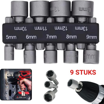 Han-Bar® Universele 9-delige Dopsleutelset – Hex 5–13 mm – Voor Klussen & Werkplaats