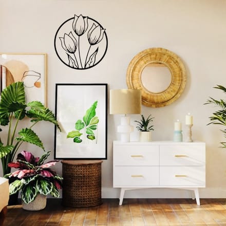 Bosje Tulpen - MDF - 51.8cm - Wanddecoratie van hout