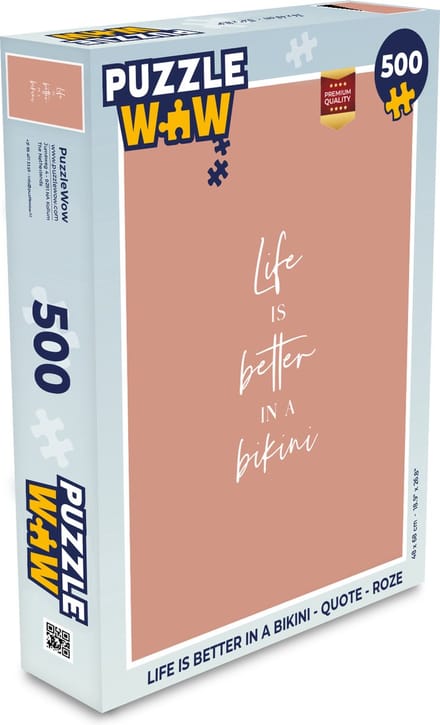 Puzzel Life is better in a bikini - Quote - Roze - Legpuzzel - Puzzel 500 stukjes