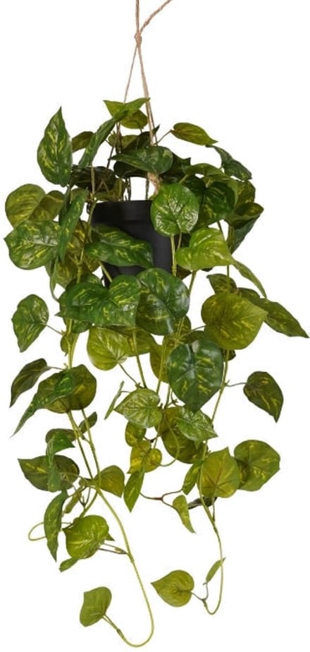 Emerald - Kunst Hangplant Scindapsus in pot groen/geel 70cm - Kunstplant voor binnen