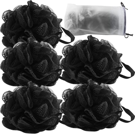 Set van 5 badspons, luffa-spons, badspons, scrubspons, badborstel, douchespons, douche-net, poef-luffa-spons (zwart)