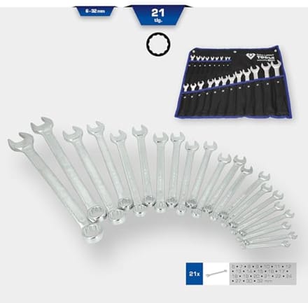 Ring-steeksleutelset 21-delig met chroom-vanadium staal - ergonomisch en roestbestendig