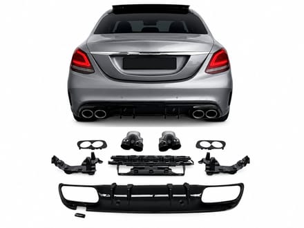 Diffuser Geschikt voor Mercedes C-Klasse W205/S205 Sedan & Break (2014-2021) – Glans Zwart