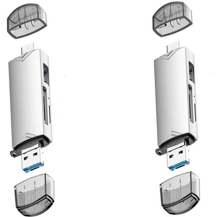 Lecteur de carte multifonctionnel 6 en 1 USB 3.0 vers type C, adaptateur Micro OTG, prise en charge de la carte SD TF, clé USB pour ordinateur portable, téléphones et tablettes Android argenté