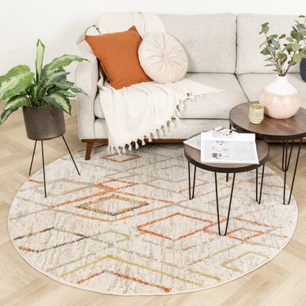 Fraai Rond hoogpolig vloerkleed - Blend Diamond Terracotta - Ø 200cm