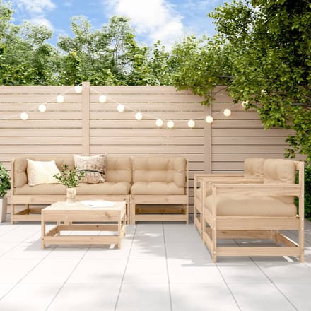 vidaXL - 6-delige - Loungeset - met - kussens - massief - hout