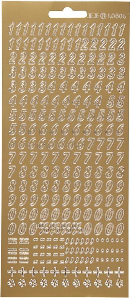Stickers, cijfers, vel 10x23 cm, goud, 1 vel