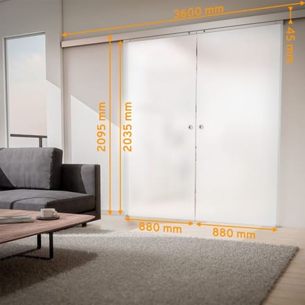 Schulte complete glazen dubbele schuifdeur - 176x203 - ondoorzichtig - rond greep-dubbele softclose