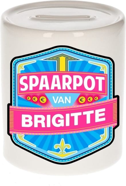 Bellatio Decorations Kinder spaarpot met naam - Brigitte - keramiek - met dop - wit - Sparen - Spaargeld van Brigitte