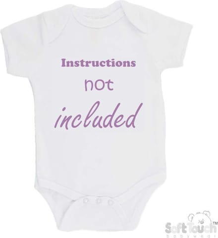 100% Katoenen Romper "Instructions not included" Meisjes Katoen Wit/lila Maat 56/62