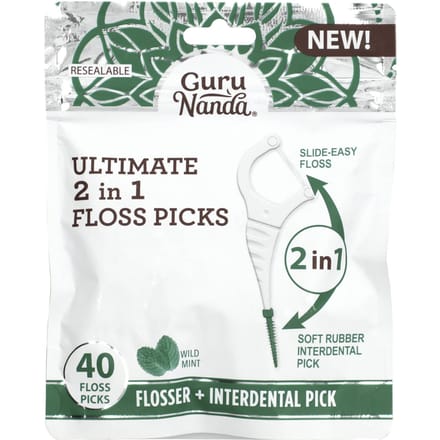 GuruNanda, Ultieme 2-in-1 Wegwerp Tandfloss, Wilde Munt, 40 Flosses white