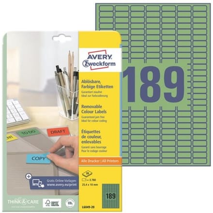 etiket Avery ILK 25,4x10mm groen 20 vel
